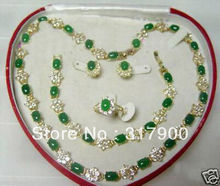 Quente! lindo conjunto de brincos 8 # colar verde pulseira anel brinco + caixa 2024 - compre barato
