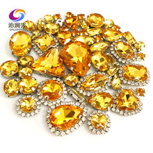 Golden yellow color Mix size Crystal buckle+claw rhinestone,Silver base galss sew on stones diy/Clothing accessories 50pcs/pack 2024 - buy cheap