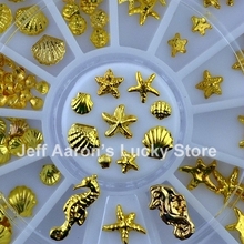 Красота 3D металлические украшения для ногтей аксессуары золотые принадлежности для ногтей колеса для маникюра ракушка Морская звезда дизайн гиппокампа 2024 - купить недорого