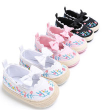 Newborn Infant Baby Girl Hot Sale Bowknot Print Canvas Shoes Anti-slip Soft Sole First Walkers Three Colors 2024 - buy cheap