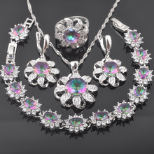 2020 New Rainbow Zircon Silver Color For Women Fashion Jewelry Sets Pendant Necklace Ring Earrings Bracelet QS0577 2024 - buy cheap