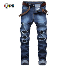 Idopy Модные мужские рваные джинсы с дырками, прямые брюки в стиле хип-хоп, уличная одежда, винтажные потертые джинсовые брюки для мужчин 2024 - купить недорого