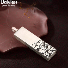 Uglyless-Colgante de Plata de Ley 925 auténtica con nube grabada, joyería fina rectangular Unisex, bisutería étnica tailandesa de plata 2024 - compra barato