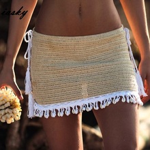 IASKY 2019 Crochet beach cover ups skirts sexy women hollow out bikini swimsuit swimwear cover up beach dress 2024 - buy cheap