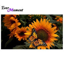 Ever Moment 5D-Cuadro de girasol con diamantes de mariposa, mosaico de diamantes cuadrados completos, ilustraciones, decoración del hogar, diamantes de imitación, ASF1224 2024 - compra barato