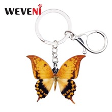 Chaveiro de borboleta weveni, chaveiro de acrílico amarelo papilio, joia inseto da moda para mulheres, suporte de bolsa, presente 2024 - compre barato