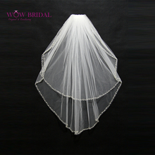 Wowbridal изящная свадебная вуаль для подружки невесты 2021 двухслойная кристаллическая бисерная края органза аксессуары для невесты 2024 - купить недорого