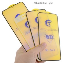 10 Uds 9D curvo Anti-azul funda completa templada de vidrio para iPhone XS MAX XR 6S 6 7 8 Plus Protector de pantalla Protector película de vidrio 2024 - compra barato