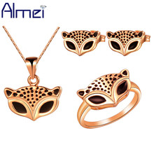 Almei African Silver Color Animal Jewelry Sets Fox Charms Enamel Jewelry Earrings Ring Necklace Set Women Ladies Jewellery T185 2024 - buy cheap
