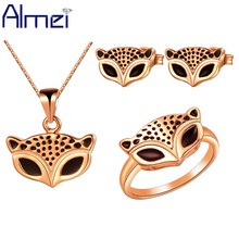 Almei-Conjunto de joyería africana de plata para mujer, juego de colgante de zorro esmaltado, pendientes, anillo, collar, joyería para mujer T185 2024 - compra barato