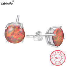 Blaike-pendientes redondos de ópalo de fuego naranja para mujer, joyería de plata de ley 925, pendientes de piedra de nacimiento, regalos para el Día de San Valentín 2024 - compra barato