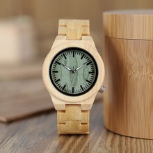 BOBO BIRD lovers' Wooden Watch Full Bamboo Green Dial Quartz Watches for Couples in Bamboo Gift Box 2024 - buy cheap