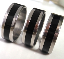 Bracelete de aço inoxidável para homens, conjunto de anéis com esmalte preto para homens, 8mm de largura, joias da moda 2024 - compre barato