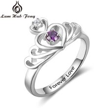 Anillo de corona con nombre grabado para mujer, Color plateado, personalizado, 12 Piedras del mes, regalo de nacimiento, Lam Hub Fong 2024 - compra barato