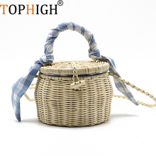 Tophigh bolsa tiracolo redonda de palha feminina, moda verão, boêmia, tecido, feita à mão, redonda, para praia, 2021 2024 - compre barato