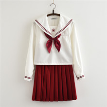 New School Uniforms For Girls JK Japanese Red White Sailor Uniform Cosplay School Class Long Sleeve Suits Sakura Design Sets 2024 - buy cheap