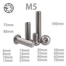 M5 Bolt A2-70 Button Head Socket Screw Bolt SUS304 Stainless Steel M5*(8/10/12/14/16/18/20/25/30/25/30/35/40/45/50~100) mm 2024 - buy cheap