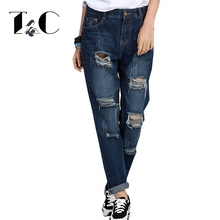 TC Plus Size 5XL 4XL 3XL High Waist Jeans Women 2017 Autumn Fashion Ripped Hole Jeans Distrresed Pockets Denim Pencil Pants 2024 - buy cheap