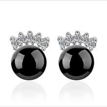 TJP New Fashion Women Silver Plated Earrings Jewelry Charm Black Crystal Ball Female Stud Earrings For Girl Lovers Jewelry 2024 - buy cheap