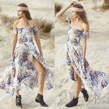 Dress Women Floral Dress Off Shoulder Short Sleeve Evening Party 2018 Summer Bohemian  Beach Sundress 2024 - buy cheap