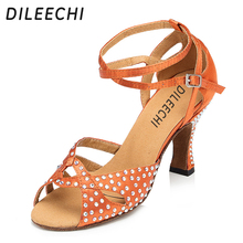 DILEECHI Adult women's dark skin satin Latin dance shoes diamond sandals female square dance shoes high-heeled  customized 2024 - buy cheap