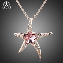 AZORA Starfish with Pink Wintersweet Rose Gold Color Stellux Austrian Crystal Pendant Necklace TN0096 2024 - buy cheap