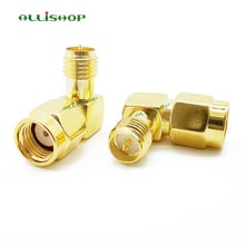 Rp sma adaptador de bronze rp sma macho jack para rp sma fêmea jack rosca conector 90 graus ângulo direito rf sma adaptador 2024 - compre barato