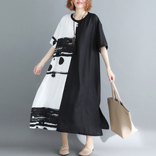 Vestido de verano holgado informal de lino blanco y negro, manga corta, estilo chino, Vintage, talla grande, 4XL, 5XL, 2019 2024 - compra barato