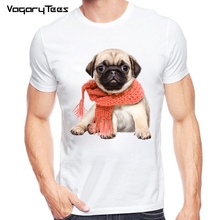 Fashion Cute Pug Wearing a scarf T-shirt men's Novelty Customied Streetwear T Shirt Summer Basic Homme Tee Shirts 2024 - buy cheap