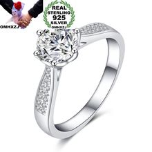 OMHXZJ Wholesale European Fashion Woman Man Party Wedding Gift Silver White Round AAA Zircon S925 Sterling Silver Ring RR195 2024 - buy cheap