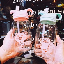 450 мл милые Мультяшные животные Свинья стеклянная бутылка для воды японская пара путешествия тидро колба студент лимонный сок чайник для друга подарок 2024 - купить недорого
