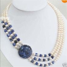 Collar de perlas y lapislázuli, 3 filas, Natural, 7-8mm 2024 - compra barato
