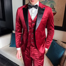 Black Wine Red Velvet Suit For Men Shawl Collar Groom Tuxedos Burgundy Mens Wedding Suits Slim Fit Prom Party Suit Male Q656 2024 - buy cheap