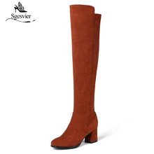 Sgesvier novas botas femininas esticar sobre o joelho botas de salto grosso coxa botas altas senhoras longo outono inverno sapatos quentes ox627 2024 - compre barato