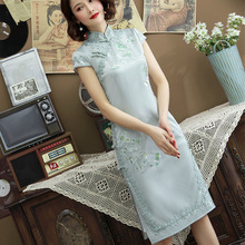 Vestido chinês tradicional feminino slim qipao, elegante vestido de noite feminino bordado cheongsam manga curta mini sexy oriental 2024 - compre barato