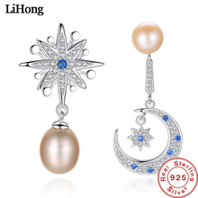 Pendientes asimétricos de estrella, Luna y copo de nieve para mujer, pendientes de perlas naturales de Plata de Ley 925, joyería de lujo 2024 - compra barato