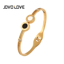 Vintage Black & White Open Cuff Bangle Bracelets Rose Gold Silver Gold Tri-Color CZ Rhinestone Stainless Steel Bangles For Women 2024 - buy cheap