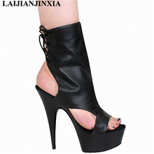 LAIJIANJINXIA New Lace Up Women Sexy 15cm High Heels Pole Dance Boots Night Club Party Platform Ankle Boots Dancing Shoes 2024 - buy cheap