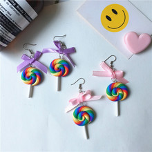Fashion Sweet Bowknot Candy Drop Earrings For Girl Resin 4 Style Rainbow Sugar Cotton Candy Lollipop Food Earrings Jewelry Gifts 2024 - buy cheap
