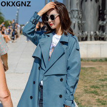 Moda corta-vento longo 2019, casaco feminino folgado coreano para primavera e outono vestuário casual para mulheres com cintura ajustável 2024 - compre barato