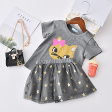 Летний комплект одежды Sodawn для маленьких девочек, брендовая новая футболка с мультяшным котом + юбка со звездами, комплект одежды для девочек, костюм 2024 - купить недорого