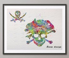 Calavera pirata original de acuarela sobre lienzo para pared, impresiones de fotos de película mexicana para sala de estar, regalos de decoración del hogar 2024 - compra barato