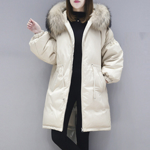 Real Big Fur Collar Hooded Down Coats Women Long Thicken Fashion Loose Winter Down Jackets White Duck Down Outwears FP1699 2024 - buy cheap