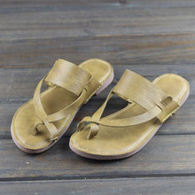 Sandálias femininas de couro legítimo, calçado feminino liso sola macia flexível (016-3) 2024 - compre barato