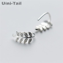 Uini-tail-pendientes de plata de ley 925 con forma de ramas y hojas para mujer, gancho para la oreja, Tecnología pequeña y fresca, ED223 2024 - compra barato