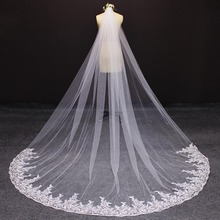 Long Wedding Veil with Comb 3M Cathedral Bridal Veil with Sequined Lace Appliques Metal Comb Voile Mariage 2019 2024 - buy cheap