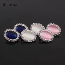 Grace Jun New Design Oval Rhinestone Opal Clip on Earrings Non Piercing for Women Wedding Charm Silver Plated Earrings 2024 - buy cheap