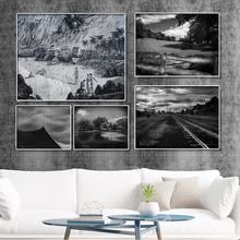 Vinsonloud Home Decoration Print Canvas Picture Wall Art Paintings Oil Unframed Drawings Black and white scenic Lake 2024 - buy cheap