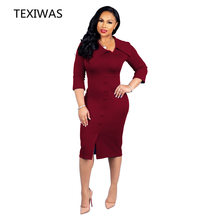 Женское облегающее офисное платье TEXIWAS 2019, привлекательное облегающее платье для вечерние, элегантное лоскутное Деловое платье на пуговицах с разрезом 2024 - купить недорого