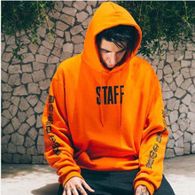 Hip Hop Male Sweatshirt Staff Print Hoodie Long Sleeve Black Men Orange Streetwear Sweatshirts 2021 Oversized Man Hooded Staff 2024 - buy cheap